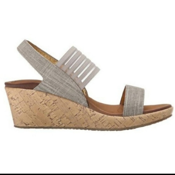 Skechers Smitten Kitten Taupe Wedge Sandals - Picture 2 of 5